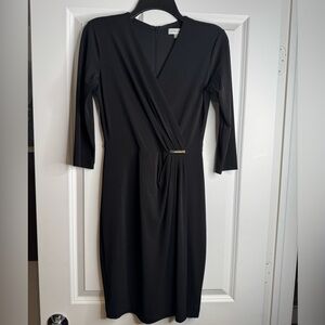 Calvin Klein - Black V-Neck Mock Wrap Dress - Size: 2